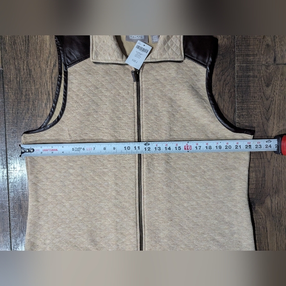 Chico's Women's Heathered Quilt Bunny Vest - Camel w/ Brown Leather Size XL NWT! - Picture 14 of 16